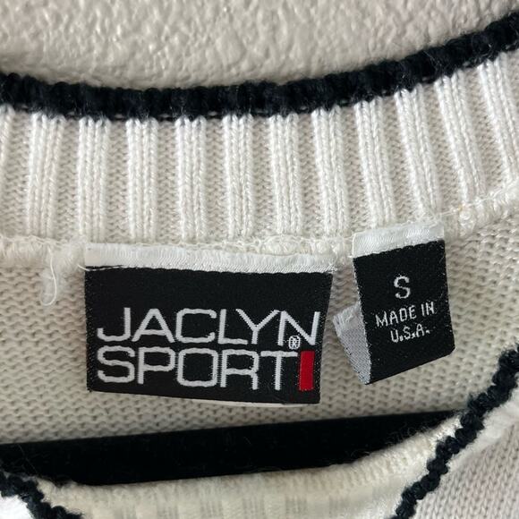 Vintage Jaclyn Sport Knit Sweater Black & White Geometric Stripe USA Made Small - Picture 5 of 6